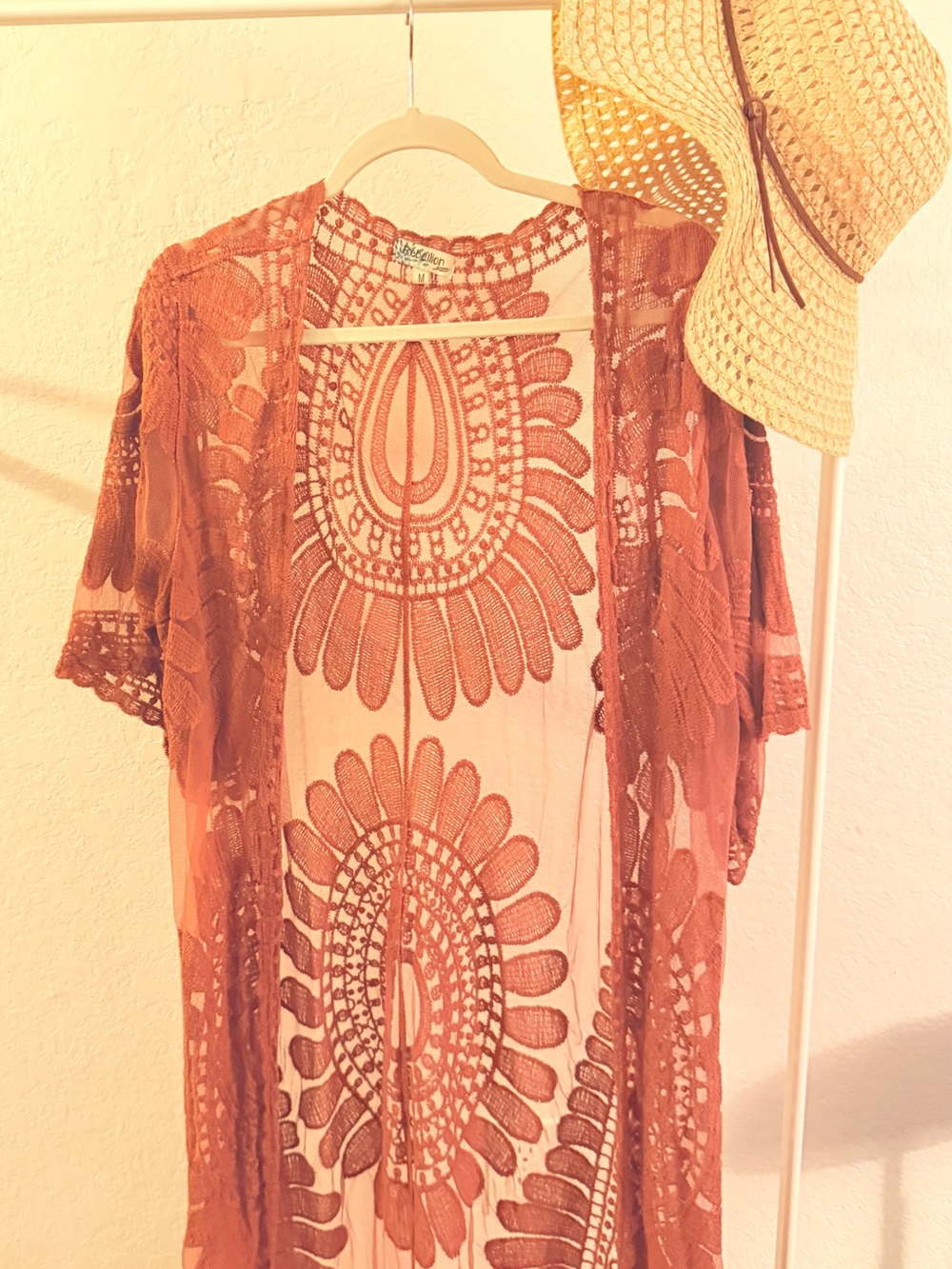 Rebellion Lace Kimono Tunic in Rust Orange